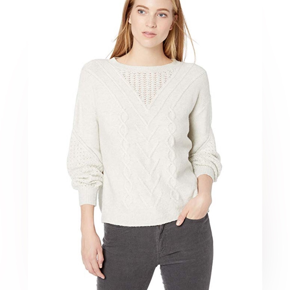 Lucky Brand Cable Knit‎ Sweater S Small Ivory Cream Crochet Cottagecore Cozy
